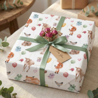 Papel De Regalo Animales adorables de bosque en acuarela para fies
