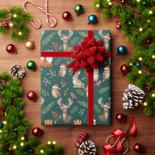 Papel De Regalo Animales adorables del bosque de Navidad Animales