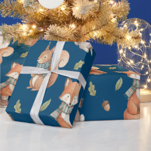 Papel De Regalo Animales adorables del bosque en acuarela