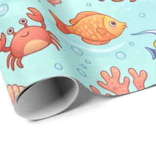 Papel De Regalo Animales adorables del océano patrón continuo