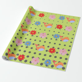 Papel De Regalo Animales adorables y flores fiesta verde