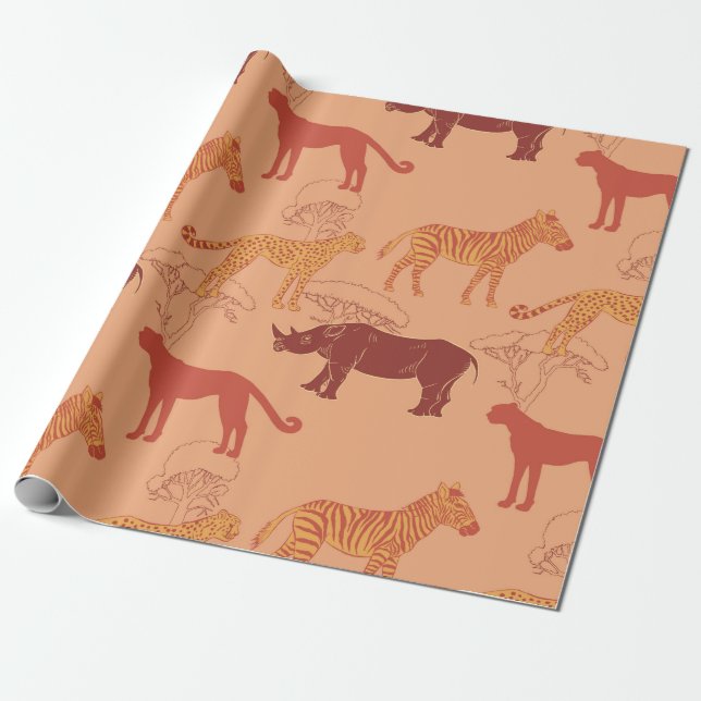Papel De Regalo Animales africanos Naranjas quemados (Desenrollado)