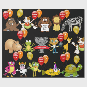 Papel De Regalo Animales Birhday w/Name y cumpleaños de la edad