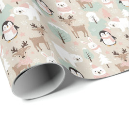 Papel De Regalo Animales caprichosos del bosque invernal