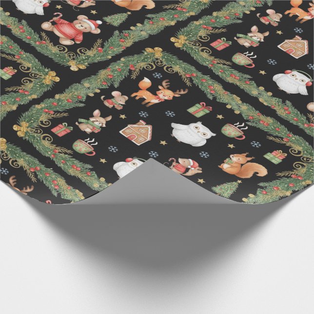 Papel De Regalo Animales Caprichosos del Bosque Navidad (Esquina)