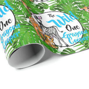 Papel De Regalo Animales citos de Safari 1 cumpleaños salvaje uno