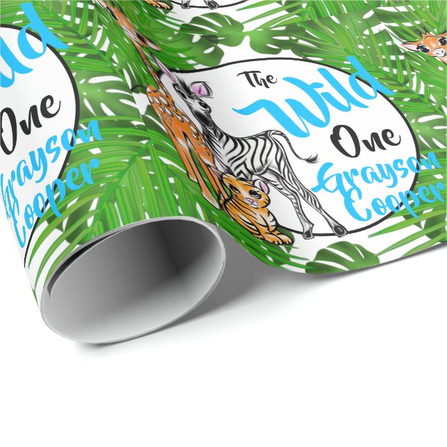 Papel De Regalo Animales citos de Safari 1 cumpleaños salvaje uno (Esquina del rollo)