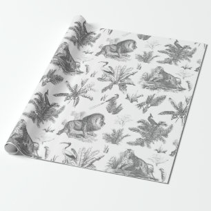 Papel De Regalo Animales clásicos elegantes en tela gris salvaje