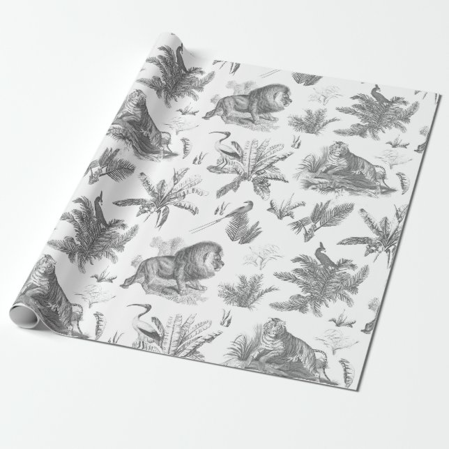 Papel De Regalo Animales clásicos elegantes en tela gris salvaje (Desenrollado)