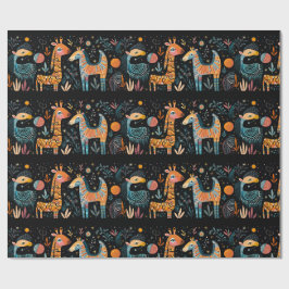 Papel De Regalo Animales coloridos imaginarios sobre negro