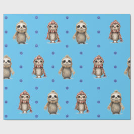 Papel De Regalo Animales cortos en Navidades escarlatos de azul