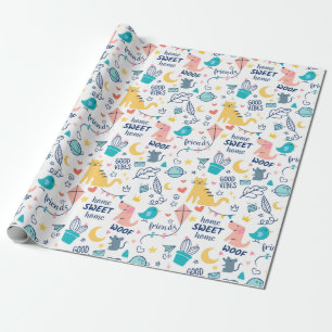 Papel De Regalo Animales Cute Doodle