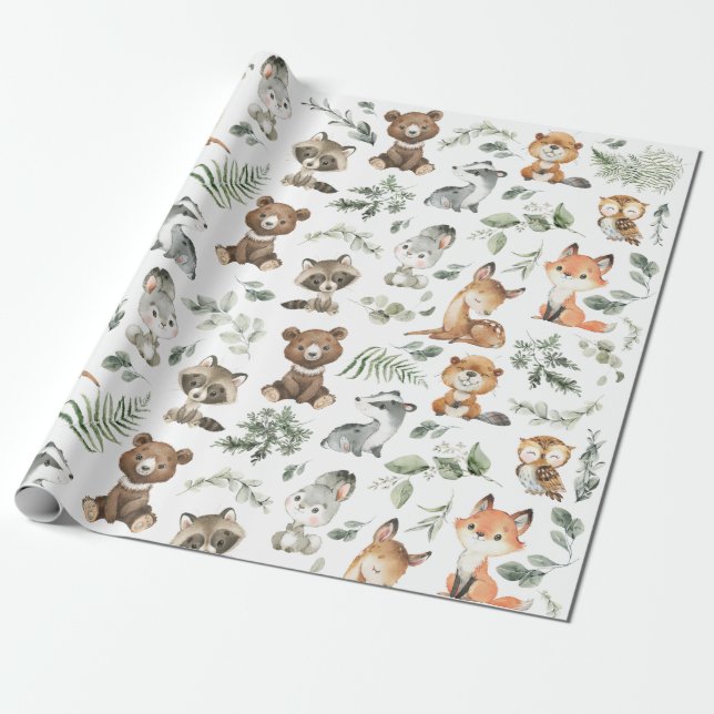 Papel De Regalo Animales de bosque de bosques caprichosos (Desenrollado)