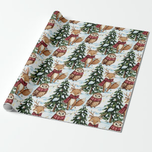 Papel De Regalo Animales de Bosque Invernal Patrón de Navidad