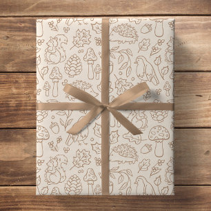 Papel De Regalo Animales de Bosque Neutro Beige para Niños Otoño