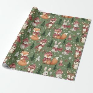 Papel De Regalo Animales de Bosque Patrón de Navidad – 6 Invierno 