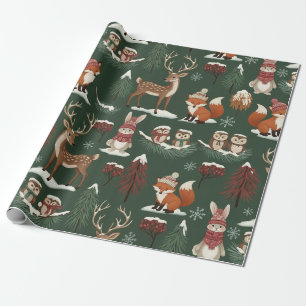 Papel De Regalo Animales de Bosque Patrón de Navidad –Cute Inviern