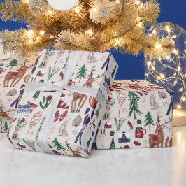 Papel De Regalo Animales de bosque y Navidades de esquí nórdicos