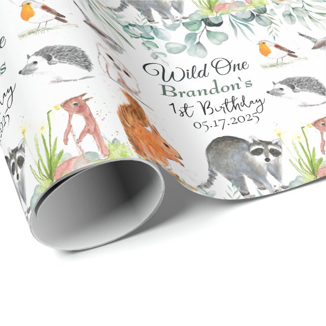 Papel De Regalo Animales de Cute Woodland 1 cumpleaños salvaje 1 (Esquina del rollo)
