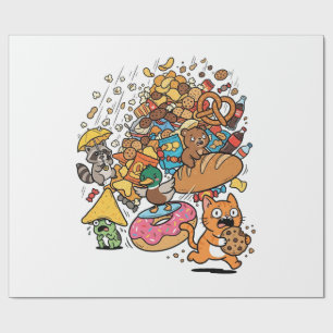 Papel De Regalo Animales de dibujos animados con snacks que caen a