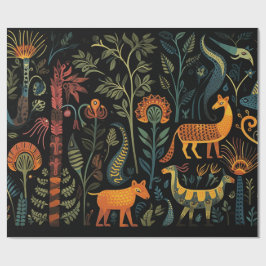 Papel De Regalo Animales de fantasía misteriosos en negro