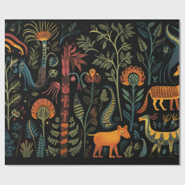 Papel De Regalo Animales de fantasía misteriosos sobre negro