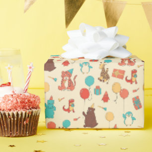 Papel De Regalo Animales de Fiesta Cumpleaños de Hipopótamo, Jiraf