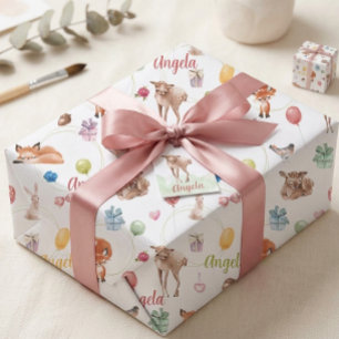Papel De Regalo Animales de fiesta personalizados de acuarela del