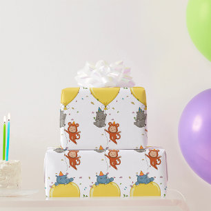 Papel De Regalo Animales de fiesta sosteniendo un globo