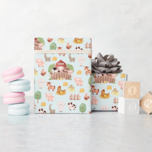 Papel De Regalo Animales de granja en azul marino