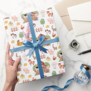 Papel De Regalo Animales de granja en blanco