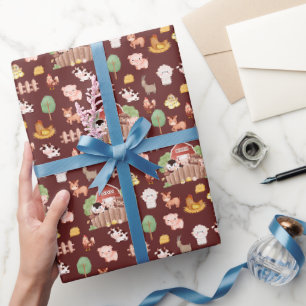 Papel De Regalo Animales de granja en Brown