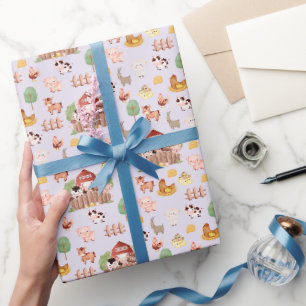 Papel De Regalo Animales de granja en lavanda pálida
