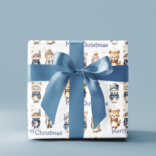 Papel De Regalo Animales de invierno bonitos Fa La Merry Navidad