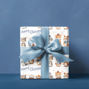 Papel De Regalo Animales de invierno bonitos Fa La Merry Navidad