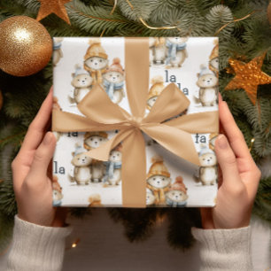 Papel De Regalo Animales de invierno curados acuarela niños Navida