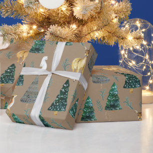 Papel De Regalo Animales de invierno de Kraft rústico Árboles de p