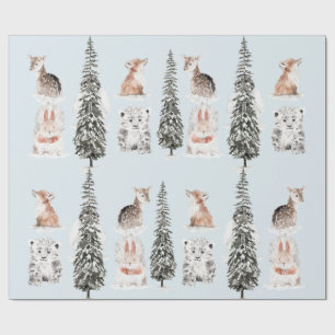 Papel De Regalo Animales de Invierno Fiesta de Bebé Azul Hielo