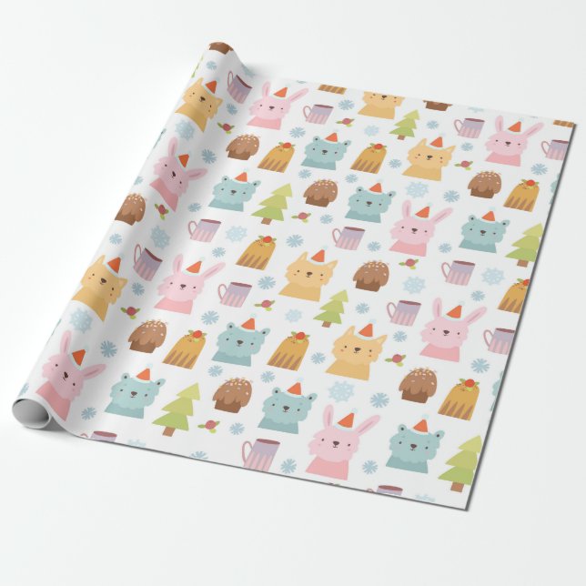 Papel De Regalo Animales De Invierno Típicos (Desenrollado)