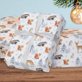 Papel De Regalo Animales de la fauna silvestre del bosque invernal