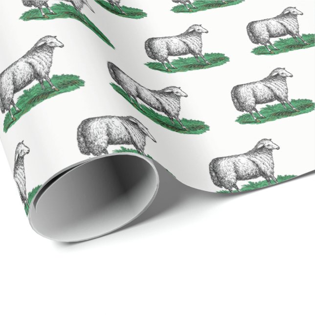 Papel De Regalo Animales de la granja de ovejas de la época C (Esquina del rollo)