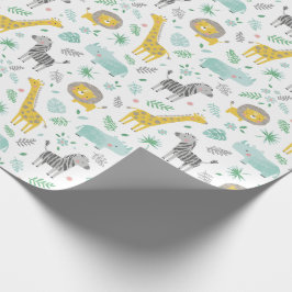 Papel De Regalo Animales de la selva con hojas y flores