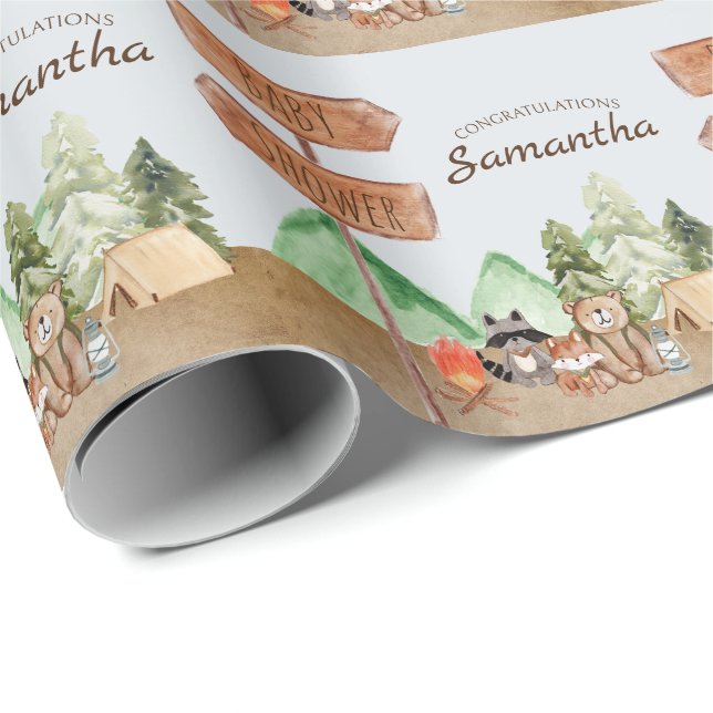 Papel De Regalo Animales de la selva Cute Woodland Camping Baby Sh (Esquina del rollo)