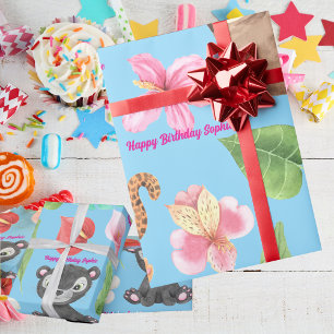 Papel De Regalo Animales de la selva Safari Feliz Cumpleaños Nombr