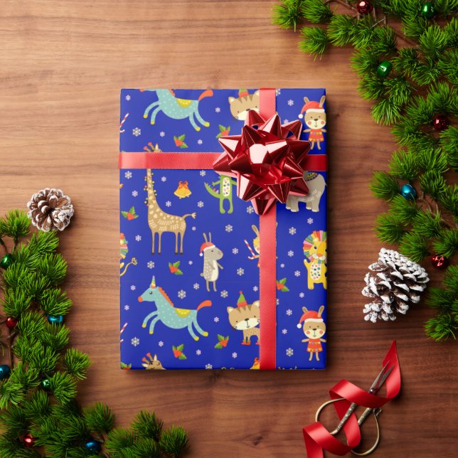 Papel De Regalo Animales de los Navidades graciosos (Regalo de vacaciones)