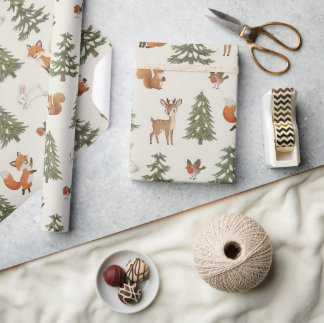 Papel De Regalo Animales de Navidad del Bosque Invernal