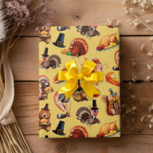 Papel De Regalo Animales de pavo de Acción de Gracias de otoño