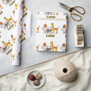 Papel De Regalo Animales de safari de dibujos animados lindos nomb