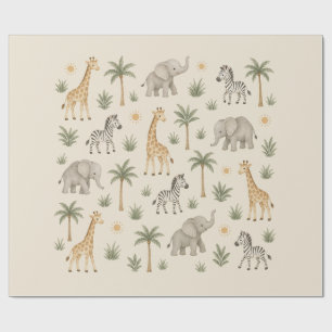 Papel De Regalo Animales de Safari Neutral para Baby Shower