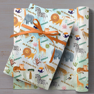 Papel De Regalo Animales de safari selva cumpleaños acuarela perso